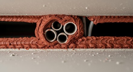Detailed look at firestop sealant layer consistency inside a ceiling cavity ensuring effective heat and flame resistance.