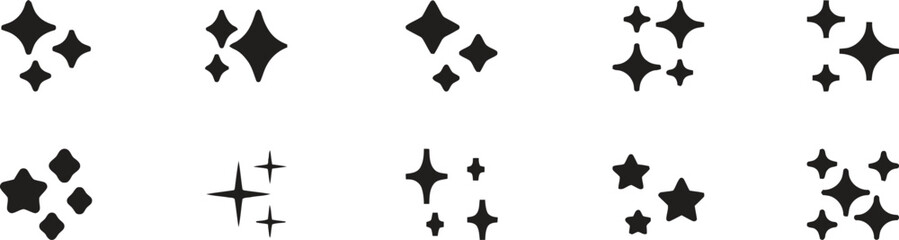 Set of shining stars in black color on transparent backdrop 2d graphic element for web design decoration element clip art twinkle symbol celestial body bright light
