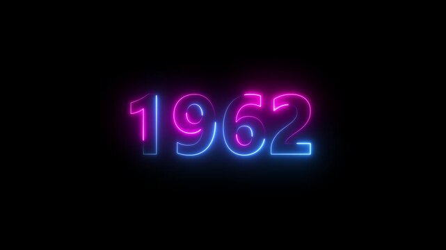 Abstract 1962 neon text animation ,For neon color Glowing neon number text background 4k video animation .