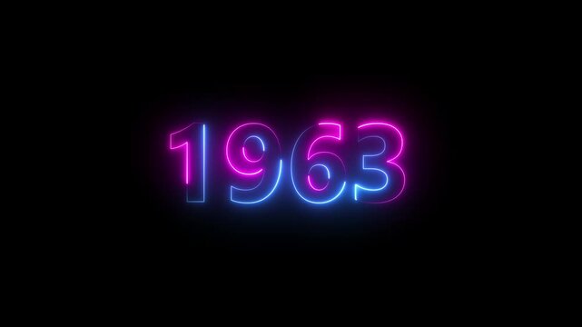 Abstract 1963 neon text animation ,For neon color Glowing neon number text background 4k video animation .