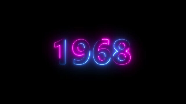 Abstract 1968 neon text animation ,For neon color Glowing neon number text background 4k video animation .
