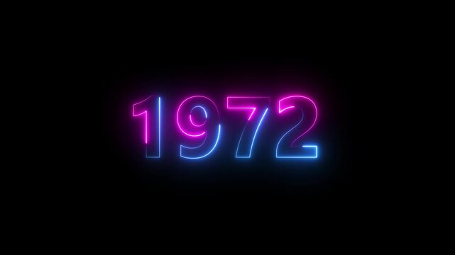 Abstract 1972 neon text animation ,For neon color Glowing neon number text background 4k video animation .