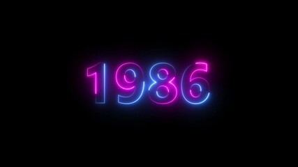 Abstract 1986 neon text animation ,For neon color Glowing neon number text background 4k video animation .