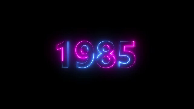 Abstract 1985 neon text animation ,For neon color Glowing neon number text background 4k video animation .