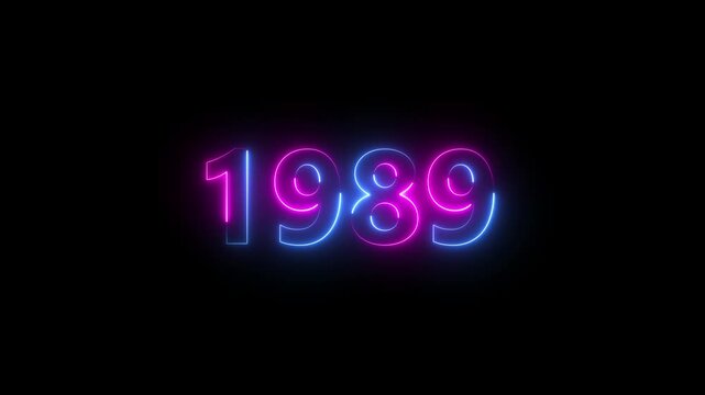 Abstract 1989 neon text animation ,For neon color Glowing neon number text background 4k video animation .