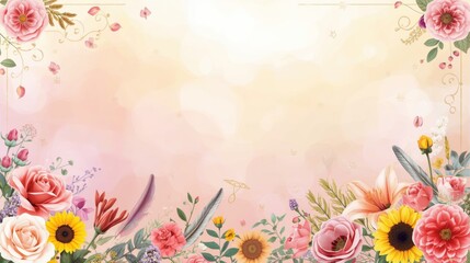 Delicate floral border on soft pink background