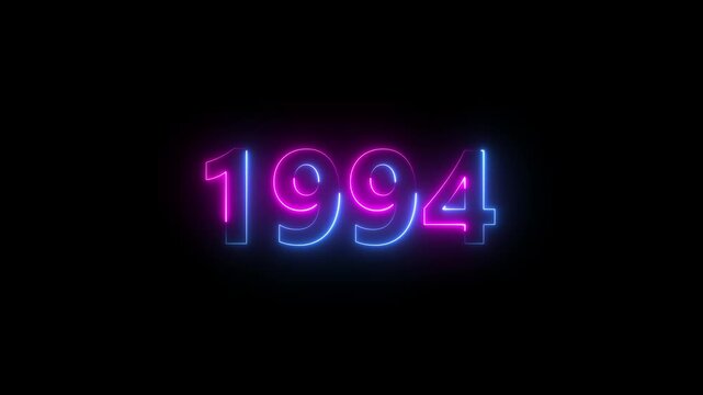 Abstract 1994 neon text animation ,For neon color Glowing neon number text background 4k video animation .