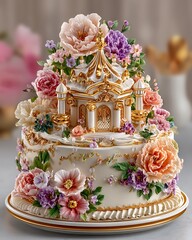 Romantic floral wedding cake elegant dessert high resolution picture