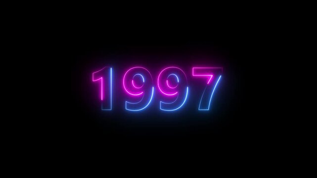Abstract 1997 neon text animation ,For neon color Glowing neon number text background 4k video animation .