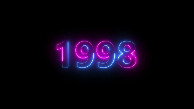 Abstract 1998 neon text animation ,For neon color Glowing neon number text background 4k video animation .