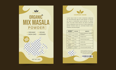 Mixed Masala Packaging Label Template Design for Pouch