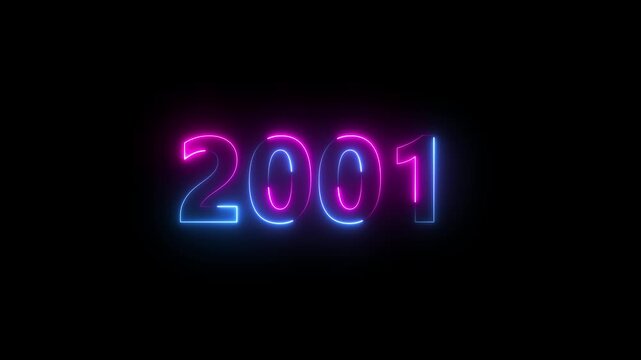 Abstract 2001 neon text animation ,For neon color Glowing neon number text background 4k video animation .