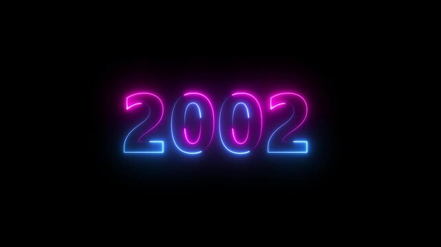Abstract 2002 neon text animation ,For neon color Glowing neon number text background 4k video animation .