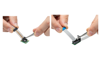 Hand holding electronic components, isolated on transparent background