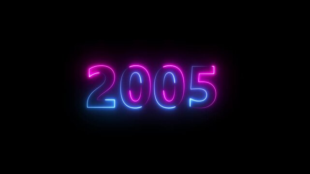 Abstract 2005 neon text animation ,For neon color Glowing neon number text background 4k video animation .