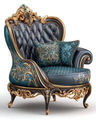 Royal luxury armchair artistic gold wood design high resolution picture