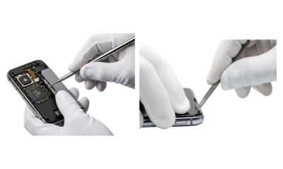 Smartphone repair process isolated on transparent background