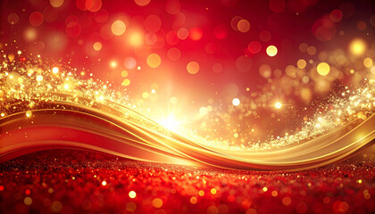 Sparkling Golden Waves of Light on a Red Glittering Background, Perfect for Festive and Celebratory Occasions
