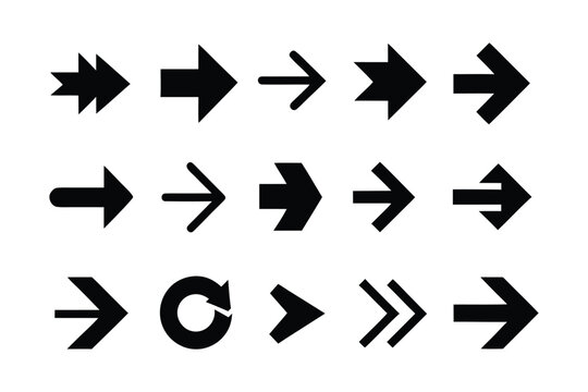 Modern black arrow icons collection for UI navigation and directional signage