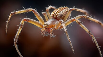 Fototapeta premium Detailed Macro Shot of a Brown and Yellow Hairy Spider Insect
