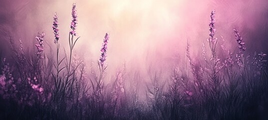 Serene Watercolor Meadow A Lavender Floral Fantasy Landscape in Soft Pink and Purple Hues