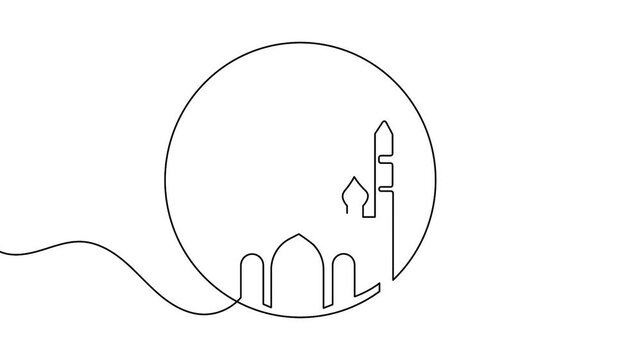 Animated islamic crescent moon continuous line drawing minimal loop