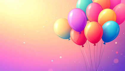 A vibrant collection of multicolored balloons floating gracefully against a soft, gradient background, perfect for celebrations and festive occasions