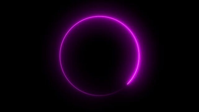Abstract glowing purple neon loading bar circle animated background 4k video. Neon line circle frame icon