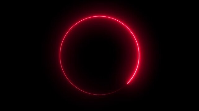 Abstract glowing red neon loading bar circle animated background 4k video. Neon line circle frame icon