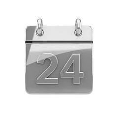 Shiny silver calendar page with the date 24 prominently displayed