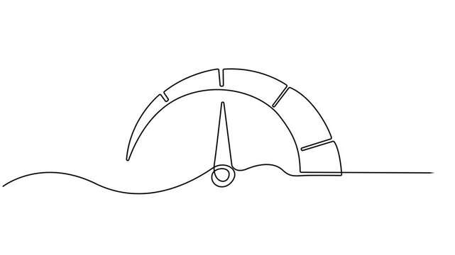 Risk meter Speedometer animation continuous one line drawing, Self drawing animation of speedometer drawn by continuous line, 4k animated video one line minimal design, speedometer on white background