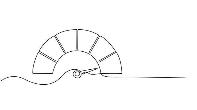Risk meter Speedometer animation continuous one line drawing, Self drawing animation of speedometer drawn by continuous line, 4k animated video one line minimal design, speedometer on white background