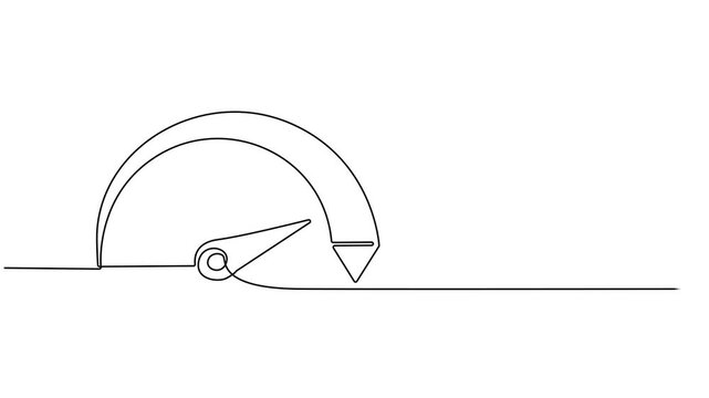 Risk meter Speedometer animation continuous one line drawing, Self drawing animation of speedometer drawn by continuous line, 4k animated video one line minimal design, speedometer on white background
