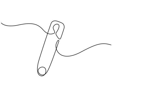 Safety Pin in continuous one line drawing one line draw design full length video, motion graphic, animation, Self drawing line animation safety pin continuous one line drawing, single line art doodle.
