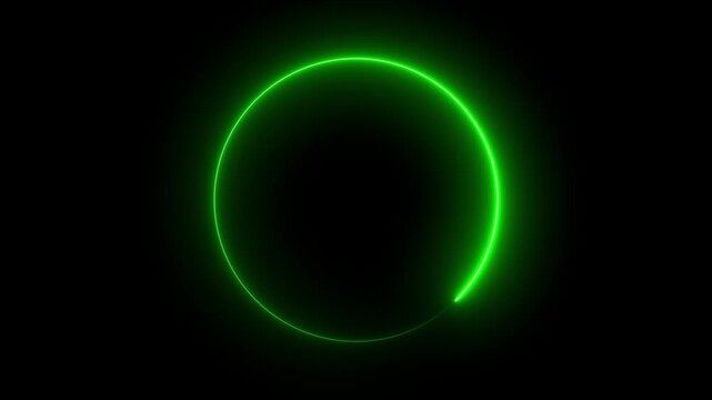 Abstract glowing green neon loading bar circle animated background 4k video. Neon line circle frame icon