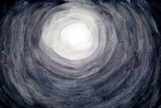 Watercolor tunnel with bright light symbolizing hope and transition