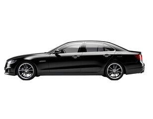 Naklejka premium Side Profile Black Luxury Sedan Isolated on Transparent Background