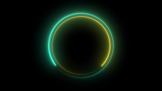 Abstract glowing neon ring loop animation. Futuristic neon circle HUD style. Cyber Neon Ring Motion Graphics