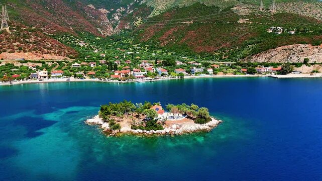 Agios Nikolaos islet on the Delphi Riviera, Greece
