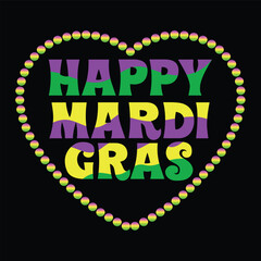 Fototapeta premium Mardi Gras celebration heart shape with beads and colorful text festive holiday graphic Vector illustration