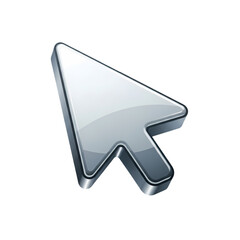Shiny silver computer mouse cursor icon on black background