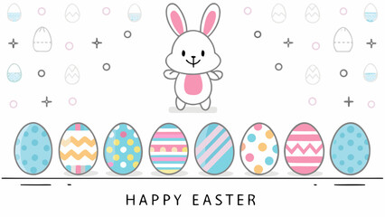 Cute Easter bunny with decorated eggs