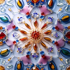Ornate Jewel Mandala with Glass Elements in a Symmetrical Radial Pattern