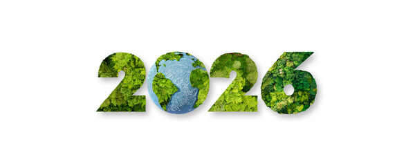 2026 eco year concept with green earth and nature texture numbers