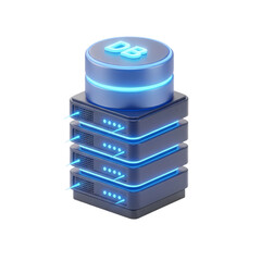 Modern database server with glowing blue lights on black background