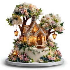 Whimsical floral cottage cake art design high resolution picture