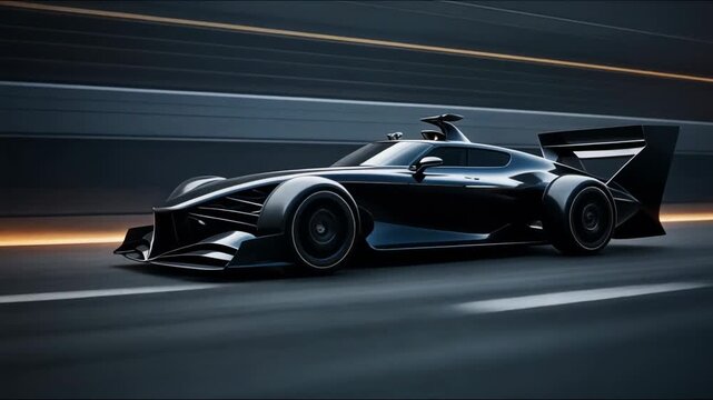 Sleek Black Sports Car Speeding on a Highway at Dusk