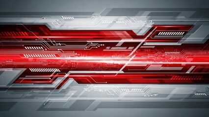 Abstract digital background with glowing red lines and circuit patterns.