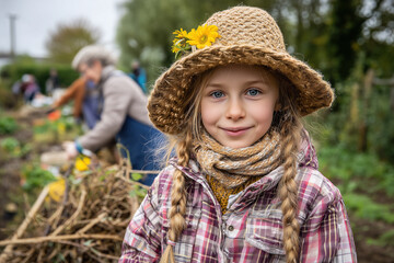 Community farm event features people making scarecrows and enjoying time outdoors together