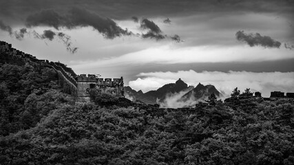 Beautiful Great Wall of China in the mist